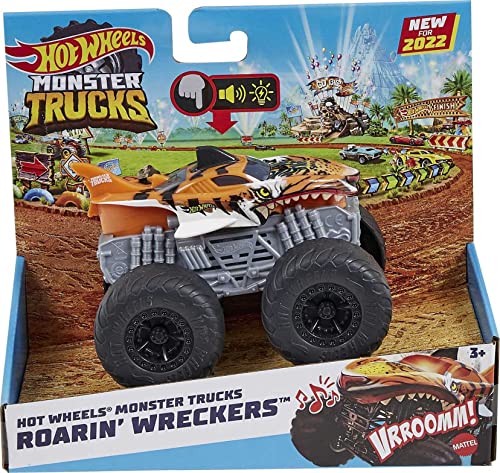 Hot Wheels Monster Trucks Roarin’ Wreckers, 1 1:43 Scale Truck with Lights & Sounds - sctoyswholesale