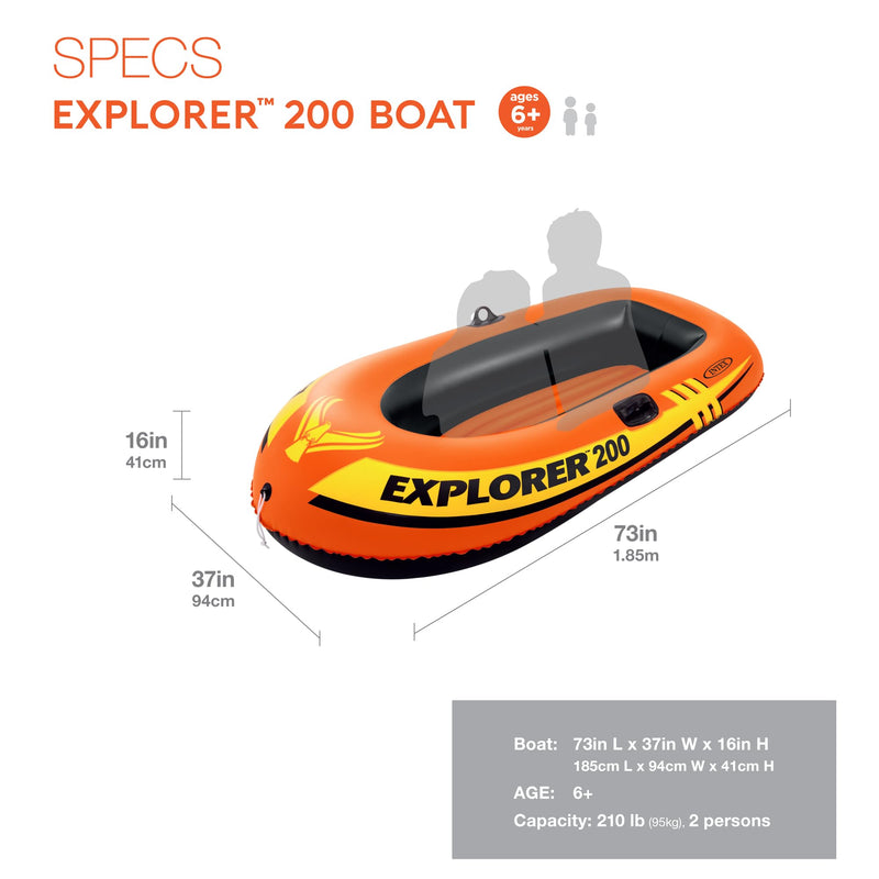 Intex Explorer 200 Inflatable 2 Person Capacity Pool & Lake Fishing Raft Boat