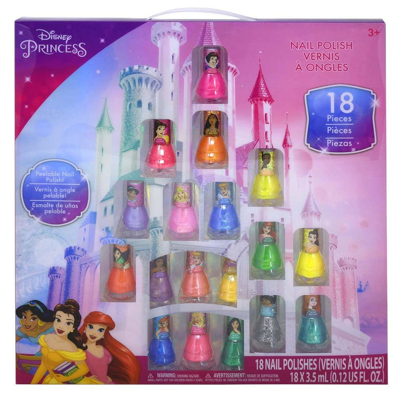 Disney Princess Nail Polish Set for Kids - Cute Princess Nail Polish Kit for Girls, Play Pretend Nail Polish Pack in Box with 18 Nail Polishes, Features Cinderella, Mulan and Many More