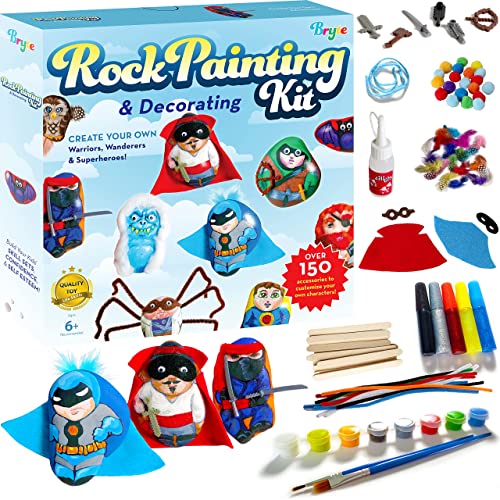 Bryte Rock Painting Kit for Kids 6+ With Ninja, Warrior and Superhero Toy Accessories, Paint Set, and Includes Easy-to-Follow Instructional Videos; Arts & Crafts