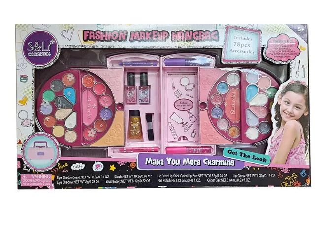 My First Princess Make Up Kit with carry foldable case, Kids Makeup Set Washable Makeup For Girls