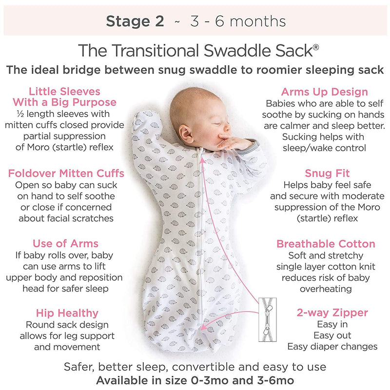 SwaddleDesigns Transitional Swaddle Sack with Arms Up Half-Length Sleeves and Mitten Cuffs, Tiny Triangles, Pink, Medium, 3-6mo, 14-21 lbs (Better Sleep for Baby Girls, Easy Swaddle Transition)