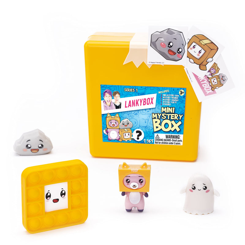 LankyBox Mini Mystery Box, for The Biggest Fans, 2 Mystery Figures, 1 Squishy Figure, a pop-it, and 3 Stickers