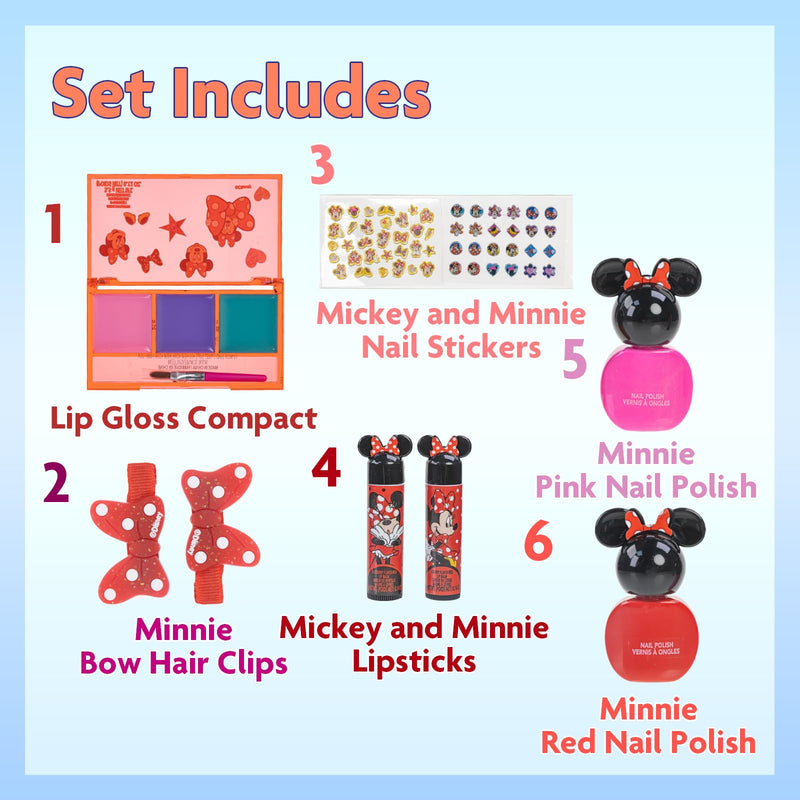 Disney Minnie Mouse - Townley Girl Cosmetic Makeup Gift Bag Set Includes Lip Gloss, Nail Polish & Hair Accessories for Kids Girls, Ages 3+ Perfect for Parties, Sleepovers & Makeovers