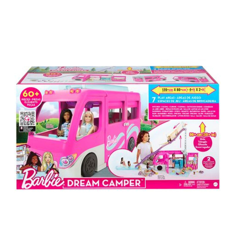 Barbie Camper Playset, DreamCamper Toy Vehicle with 60 Doll-Sized Accessories Including Furniture, Pool & 30-inch Slide