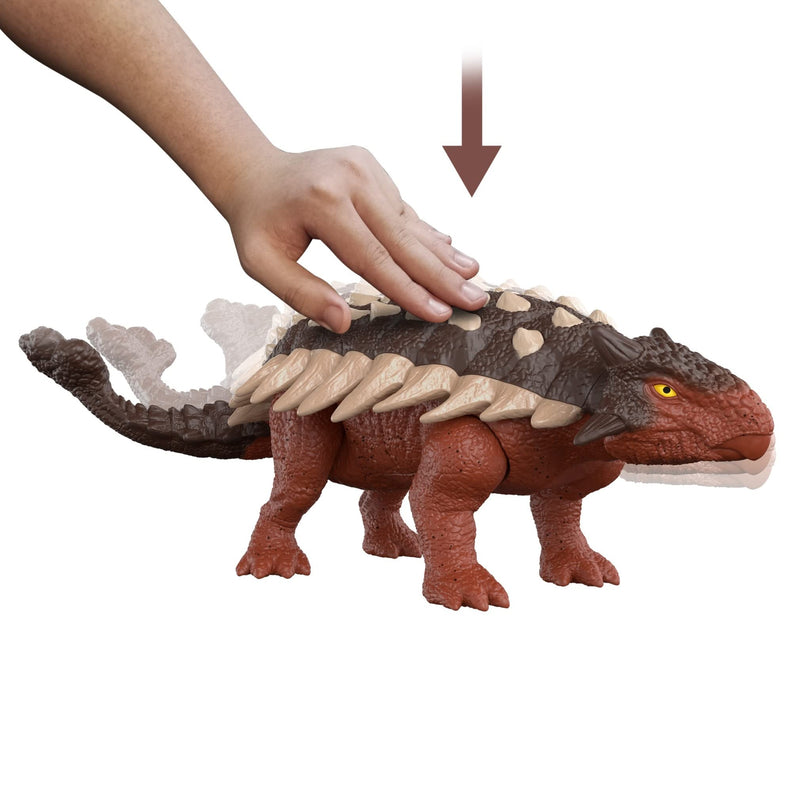 Mattel Jurassic World Dominion Roar Strikers Ankylosaurus Dinosaur Action Figure with Roaring Sound and Attack Action, Toy Gift Physical & Digital Play