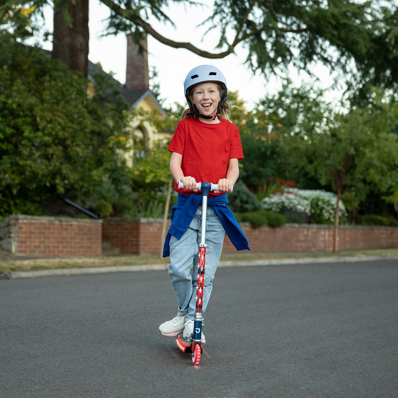 Jetson Marvel Spider-Man 2-Wheel Light-Up Kids Kick Scooter, LED Lights on Handlebar, Stem, Wheels & Deck, Adjustable Handlebar, Rear Brake, Lightweight, Easy-Fold Mechanism, Ages 5+, JSPMN-2KIK