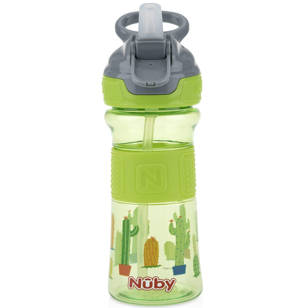 Nuby Thirsty Kids Push Button Flip-it Soft Spout on The Go Water Bottle 12 Ounce - sctoyswholesale