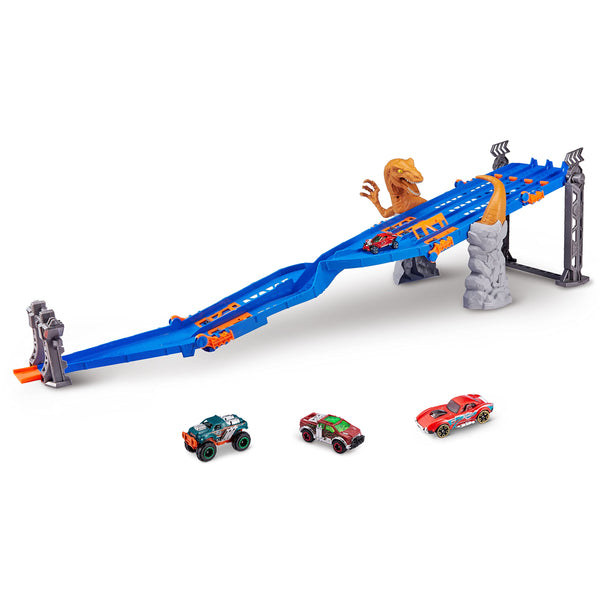 Metal Machines 4-Lane Raptor Attack Track Set Playset with Mini Racing Car by ZURU Cars Play Set Compatible with Other Brands Assorted