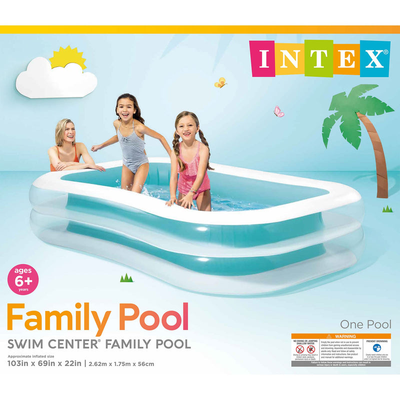 Intex 56483EP Inflatable 8.5' x 5.75' Swim Center Family Pool for 2-3 Kids, Backyard Splash Pool for Children 6+ Years Old, 198-Gallons, Blue & White