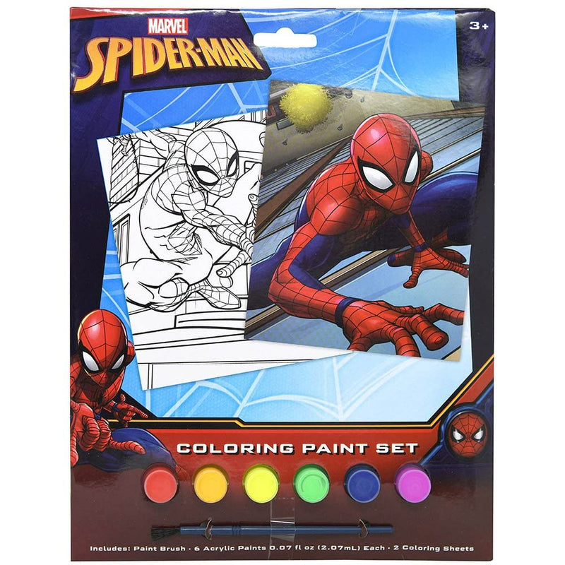 Spiderman Kids Arts and Crafts Coloring Paint Set with 6 Colors, Paint Brush, and 2 Poster Sheets