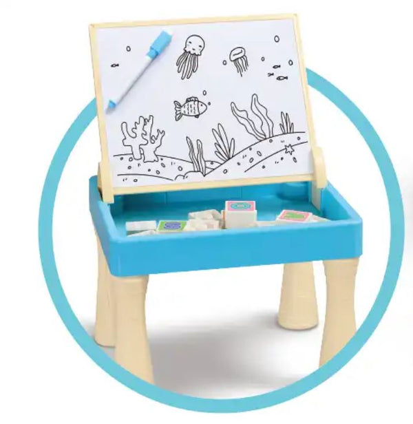 Ocean Cartoon Blocks Puzzle Board Table Kids Building Block Table With Drawing Board Toy Set