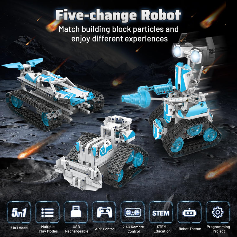 zechuan 5 in 1 Robot Building Kit, Remote & App Control Educational Projects, 706Pcs DIY Tank & Garden Cars STEM Build Toys Sets for 8+ Years Old Boys and Girls