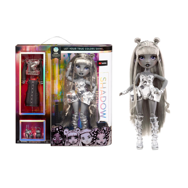 Rainbow High Shadow Series 1 Luna Madison- Grayscale Fashion Doll. 2 Metallic Grey Designer Outfits to Mix & Match