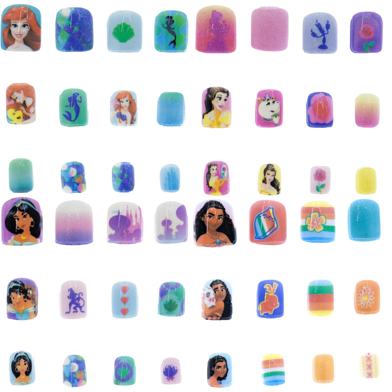 Townley Girl Disney Princess 48 Pcs Press-On Nails Artificial False Nails Set for Girls, Kids with Pre-Glue Full Cover Acrylic Nail Tip Kit, Ages 6+