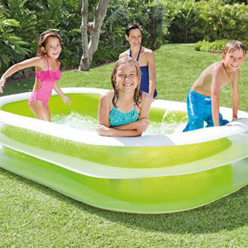 Intex 56483EP Inflatable 8.5' x 5.75' Swim Center Family Pool for 2-3 Kids, Backyard Splash Pool for Children 6+ Years Old, 198-Gallons, Blue & White