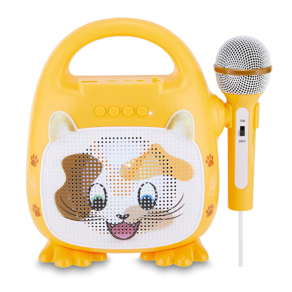 Singimals Kids Karaoke Speaker with Microphone - Unleash Your Child's Inner Superstar, Bluetooth v5.1, 12H Playtime, 5W Speaker, Multicolor LED Lighting, Patches The Cat