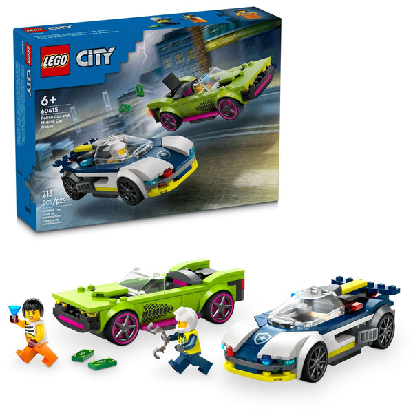 LEGO City Police Car and Muscle Car Chase, Emergency Vehicle Toy for Boys and Girls, Fun Gift for Kids Ages 6+ who Love Pretend Play Toys, Police Car Toy with Officer and Crook Minifigures, 60415