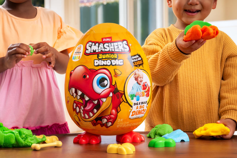 Smashers Junior( vary) Large Egg (T-Rex) by ZURU 18+ Surprises Compounds Mold Dinosaur Preschool Toys Build Construct Sensory Play for Kids 18 Months - 3 Years