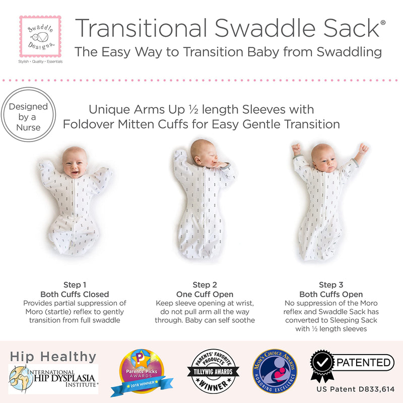 SwaddleDesigns Transitional Swaddle Sack with Arms Up Half-Length Sleeves and Mitten Cuffs, Tiny Triangles, Pink, Medium, 3-6mo, 14-21 lbs (Better Sleep for Baby Girls, Easy Swaddle Transition)