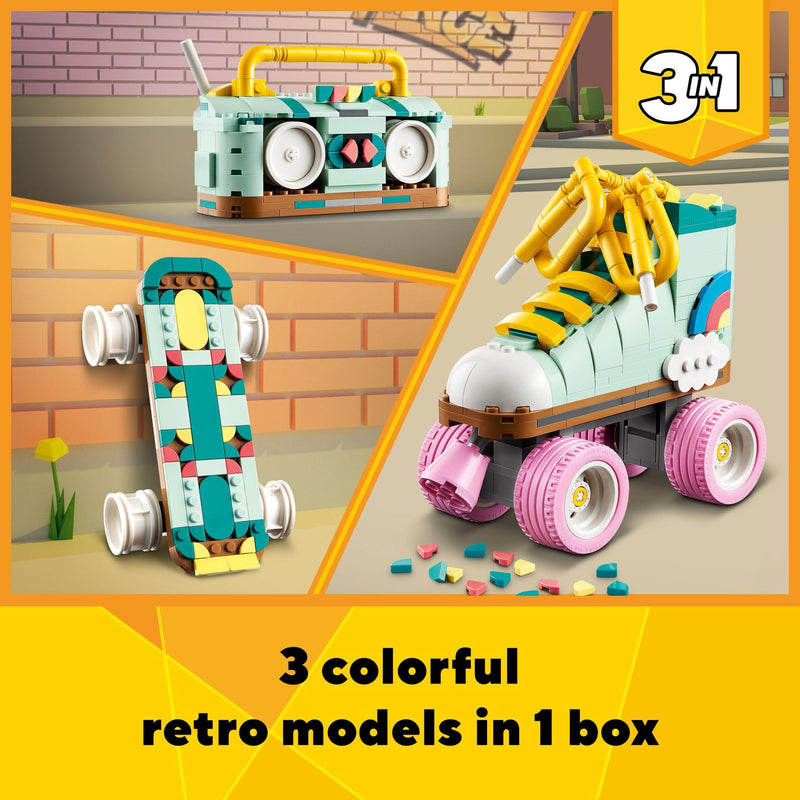 LEGO Creator 3 in 1 Retro Roller Skate Building Kit, Transforms from Roller Skate Toy to Mini Skateboard to Boom Box Radio, Birthday Gift for Skaters, Cool Toy for Boys and Girls Ages 8 and Up, 31148