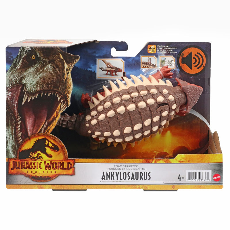 Mattel Jurassic World Dominion Roar Strikers Ankylosaurus Dinosaur Action Figure with Roaring Sound and Attack Action, Toy Gift Physical & Digital Play