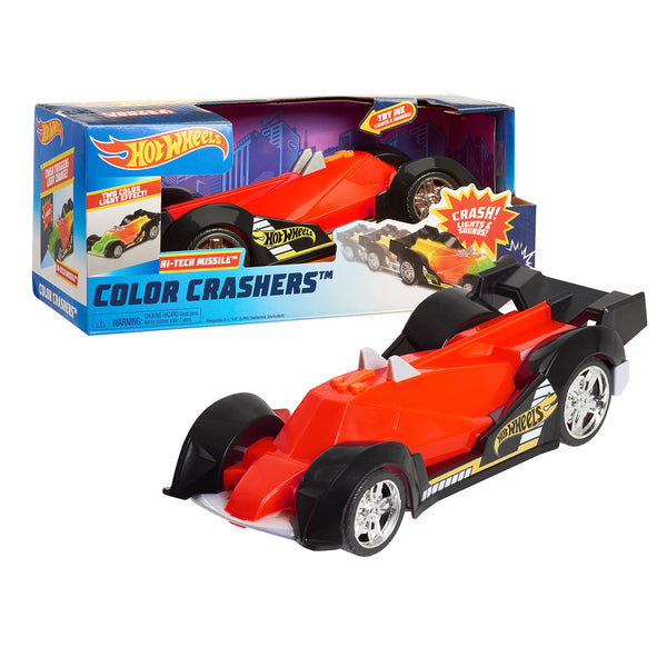 Hot Wheels Color Crashers Hi-Tech Missile, Motorized Toy Car with Lights & Sounds, Red, Kids Toys for Ages 3 Up