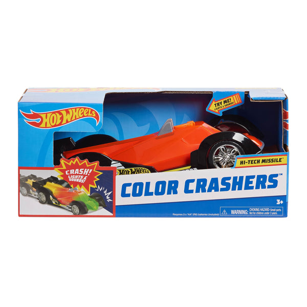 Hot Wheels Color Crashers Hi-Tech Missile, Motorized Toy Car with Lights & Sounds, Red, Kids Toys for Ages 3 Up