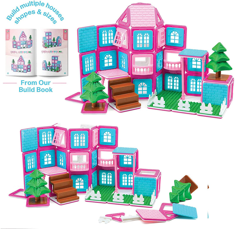 BRAINY MAGS BUILD Kids Building Set - Isabella's House Set with 88-Piece Magnetic Building Tiles - sctoyswholesale