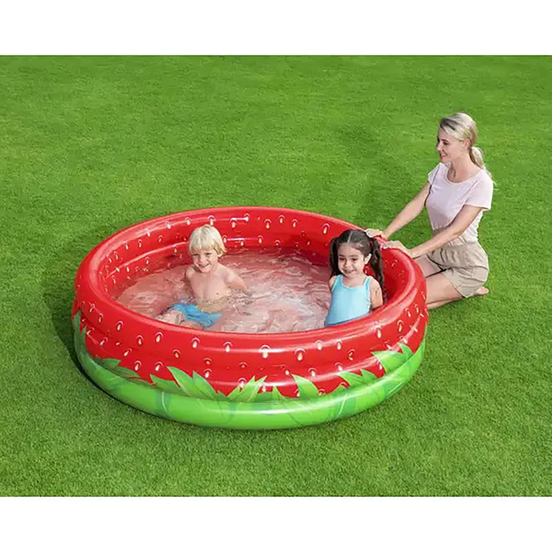 H2OGO! Bestway Sweet Strawberry Pool - 66" x H15 - Inflatable 3-Ring Play Pool, Kids,103 Gallon, Ages 2+