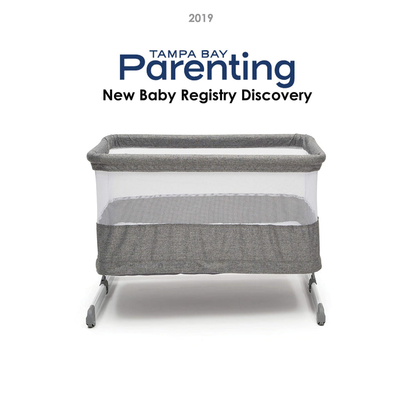 Simmons Kids Room2Grow 2-in-1 Newborn Bedside Bassinet & Infant Sleeper - Height Adjustable Portable Crib with Wheels & Airflow Mesh, Grey Tweed