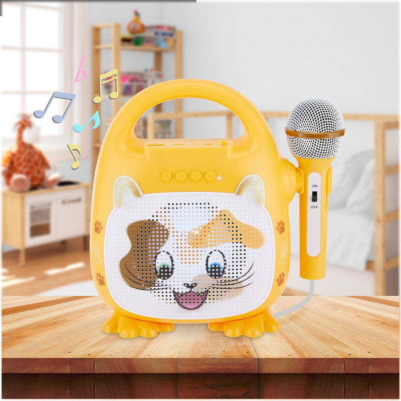 Singimals Kids Karaoke Speaker with Microphone - Unleash Your Child's Inner Superstar, Bluetooth v5.1, 12H Playtime, 5W Speaker, Multicolor LED Lighting, Patches The Cat