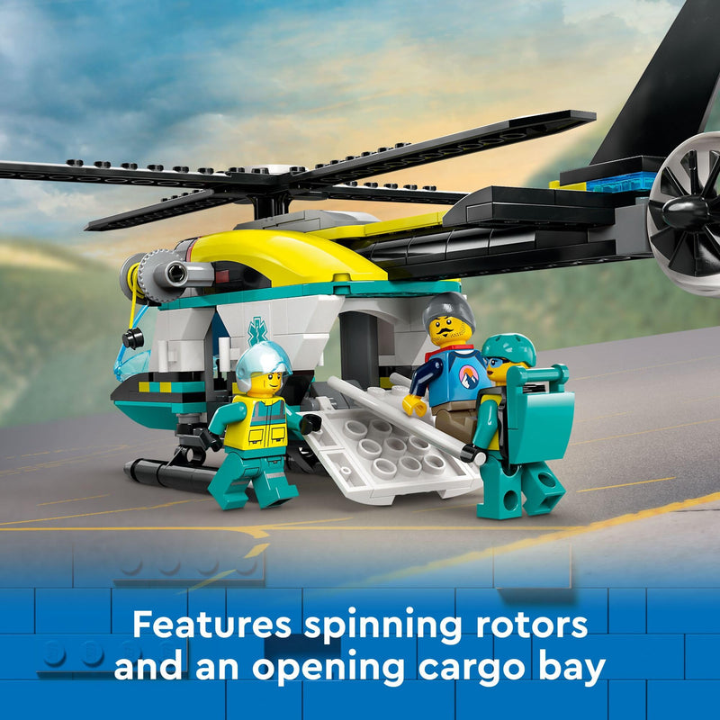 LEGO City Emergency Rescue Helicopter, Toy Aircraft Playset for Kids, Fun Gift for Boys and Girls Aged 6 Plus, Hiker, Rescuer, and Pilot Minifigures, Chopper with Winch and Spinnable Rotors, 60405