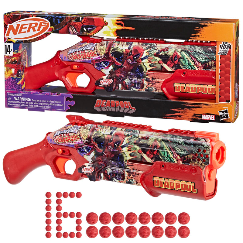 Nerf Marvel Deadpool Blaster, 16 Nerf Rival Accu-Rounds, Pump Action, Breech Load, Gifts for Teens, 14+