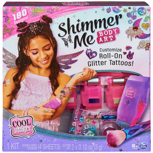 Cool Maker, Shimmer Me Body Art with Roller, 4 Metallic Foils and 180 Designs, Temporary Tattoo Kids Toys for Ages 8 and up