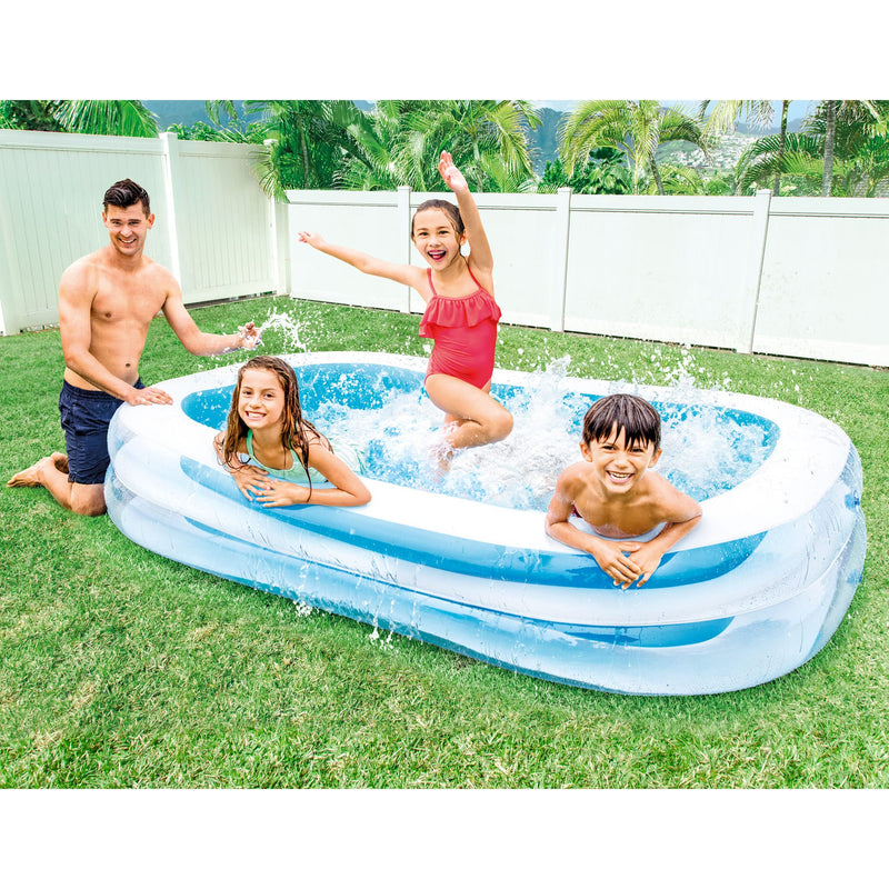 Intex 56483EP Inflatable 8.5' x 5.75' Swim Center Family Pool for 2-3 Kids, Backyard Splash Pool for Children 6+ Years Old, 198-Gallons, Blue & White