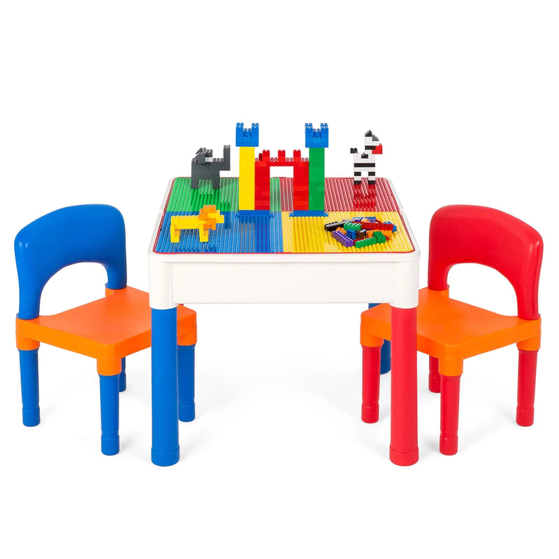 Kids Activity Table and 2 Chairs Building Block Table, Play & Arts & Crafts Table, with Storage Space