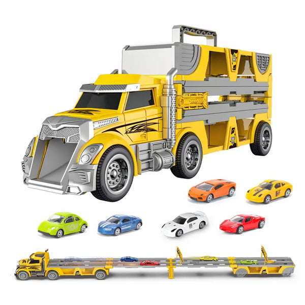 Kids truck folding catapult ejection inertia friction deformation car toy with alloy car