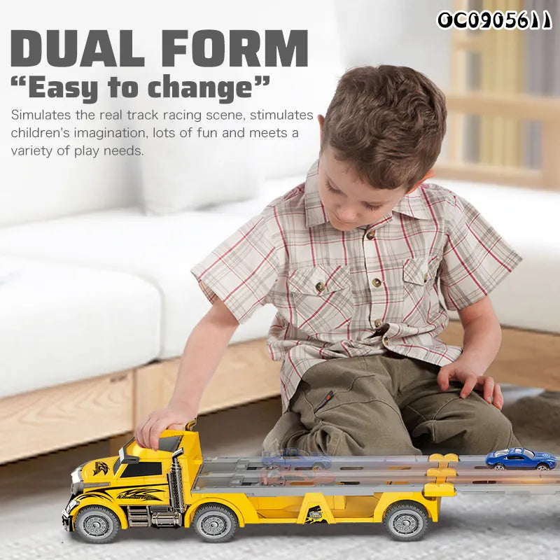 Kids truck folding catapult ejection inertia friction deformation car toy with alloy car