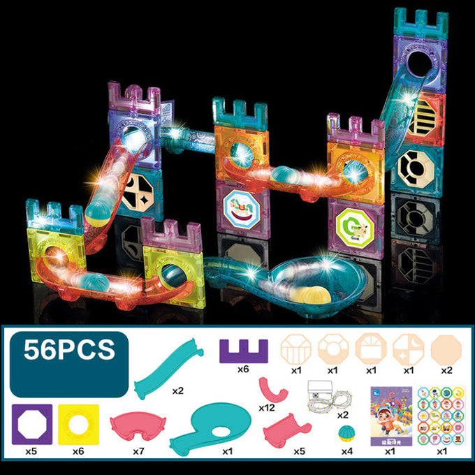 Magnetic Tiles Construction Play with Glowing Light 56 Pcs – Cute Great Walls Set Toy For Kids