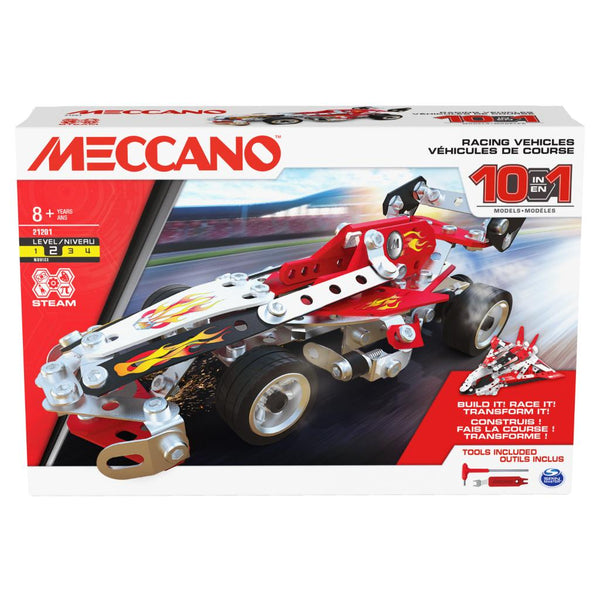 Meccano, 10-in-1 Racing Vehicles STEM Model Building Kit with 225 Parts and Real Tools, Kids Toys for Ages 8 and up - sctoyswholesale