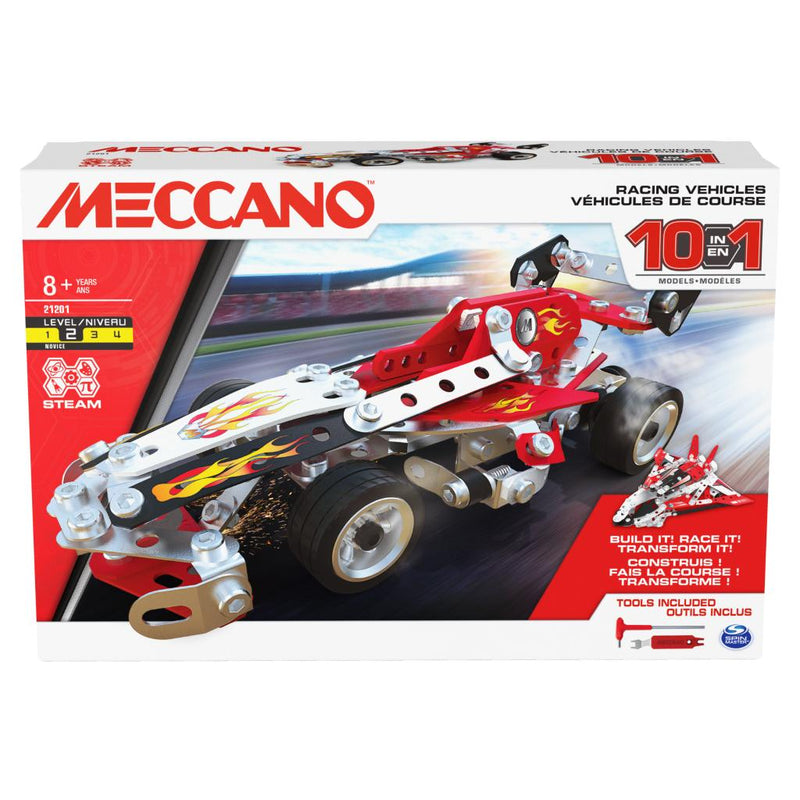 Meccano, 10-in-1 Racing Vehicles STEM Model Building Kit with 225 Parts and Real Tools, Kids Toys for Ages 8 and up - sctoyswholesale