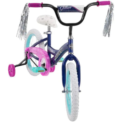 Huffy Glitter 16" Kid's Bike with Training Wheels, Easy Assembly, Purple