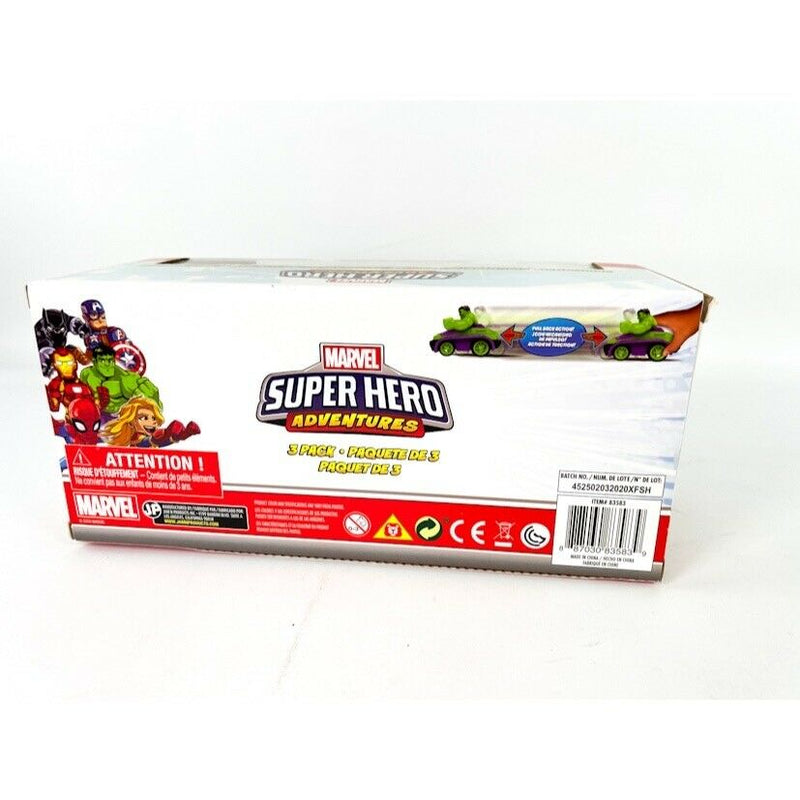 Marvel Super Hero Adventures 3 Pack Vehicle Set Race Cars Hulk Captain America - sctoyswholesale