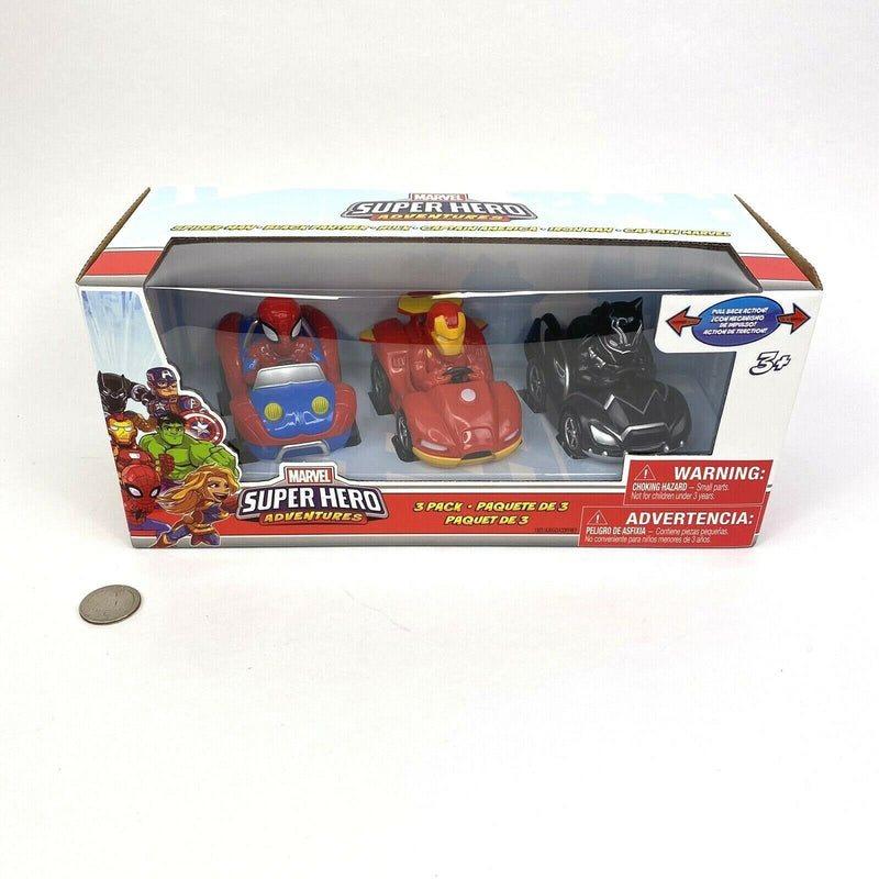 Marvel Super Hero Adventures 3 Pack Vehicle Set Race Cars Hulk Captain America - sctoyswholesale