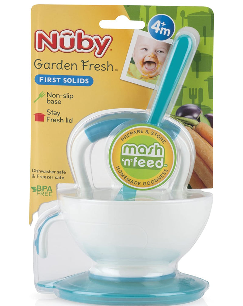 Nuby Garden Fresh Mash N' Feed Bowl with Spoon and Food Masher, Colors May Vary - sctoyswholesale