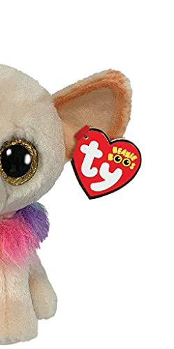 Ty - Plush - Beanie Boos - Chihuahua Dog - Chewey - Brown - Multicoloured Collar - Gold Glitter Eyes - The Plush with Big Sparkling Eyes - 15 cm - 36324