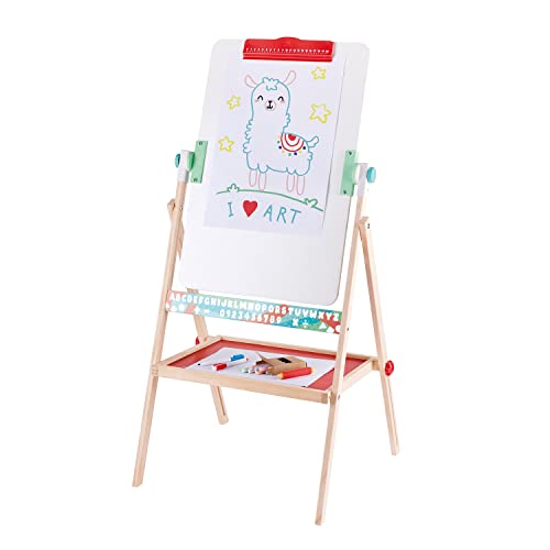 Hape Standing Flip Flat 2 Sided Kids Artwork Easel with Chalk Blackboard and Marker Whiteboard, Includes 4 Chalks, 2 Marker Pens, and One Board Rubber