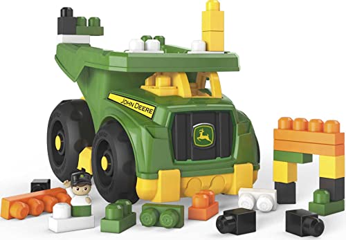 MEGA BLOKS John Deere Toddler Blocks Building Toy, Dump Truck with 25 Pieces, 1 Figure, Green, Fisher-Price Gift Ideas for Kids