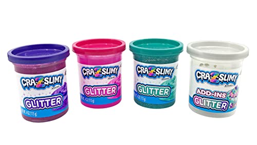 Cra-Z-Slimy 4 Pack Glitter Slime Set – Comes with 3 Colors of Pre-Made Glitter Slime and Glitter Add-Ins